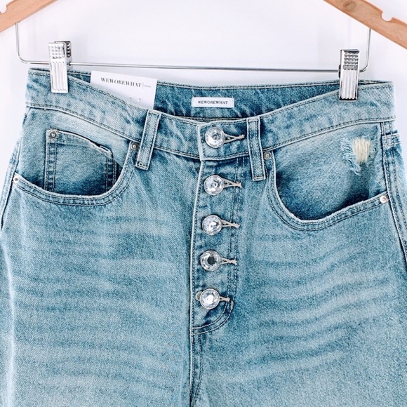 Womens High Rise Straight Leg Jeans Blue WeWoreWhat Danielle Bling Fly 27 x 29 - Picture 4 of 15